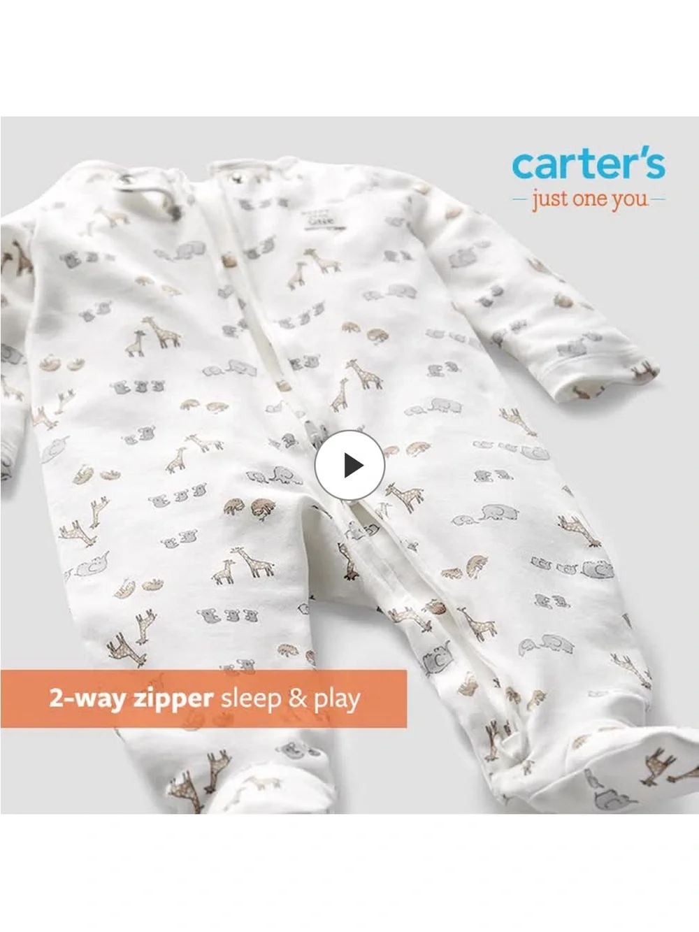 Carter's Cream One-Piece Footed Pajamas with Red and Navy Flag Print